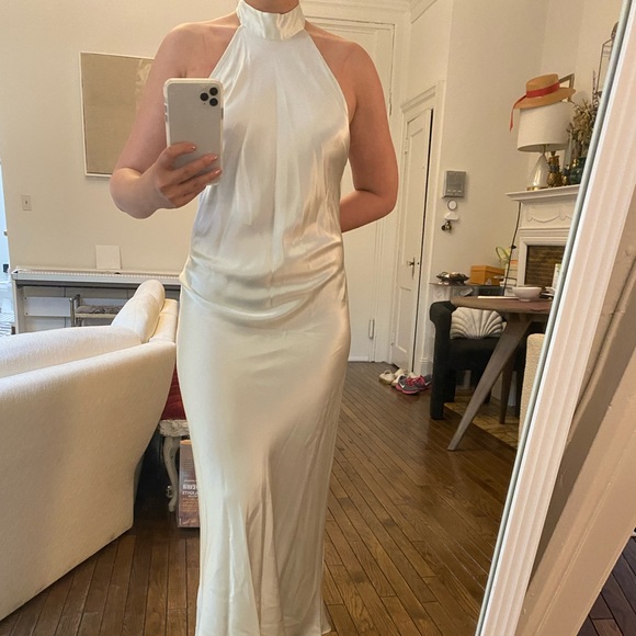 Brand new- Silk MAISON-bias cut 100% mulberry silk ice green dress/ evening gown - Picture 12 of 16